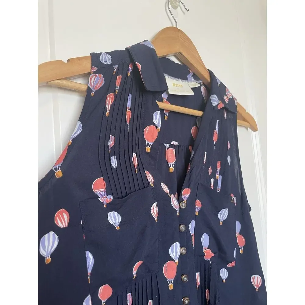 MAEVE BY ANTHROPOLOGIE SLEEVELESS NOVELTY PRINT HOT AIR BALLOON BLOUSE SZ XS - Picture 4 of 14